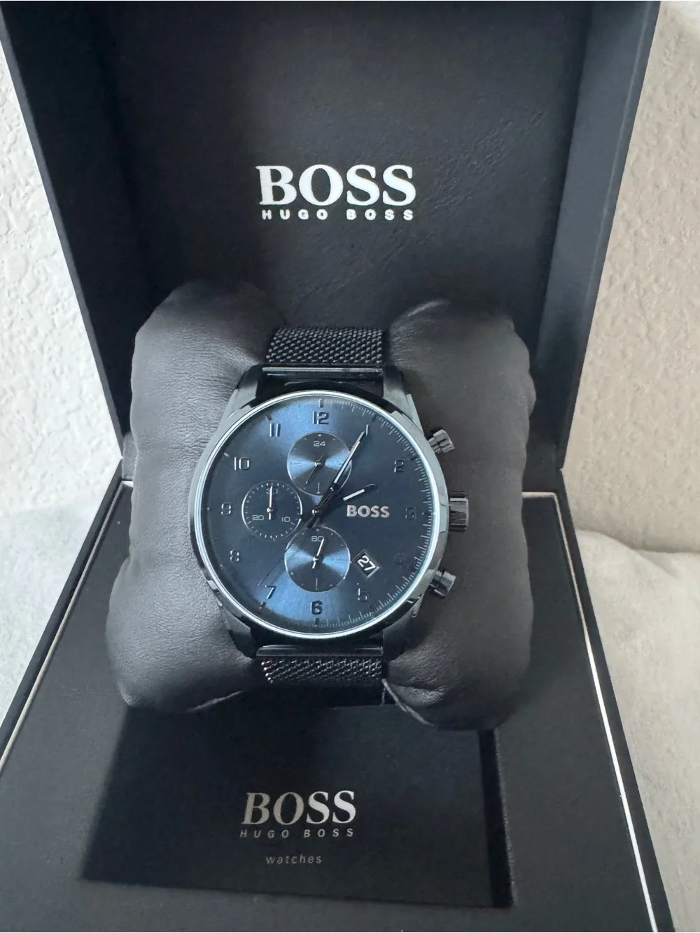 Boss Hugo Boss Skymaster Blue Mesh Steel Bracelet Chronograph Watch 44mm